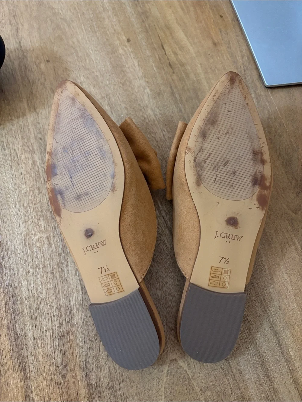 J. Crew Tan Suede Knot-Front Pointed Flats/Mules